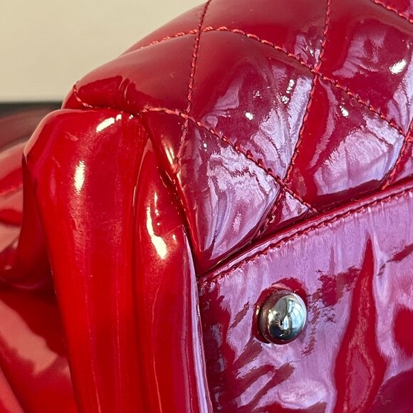 Chanel Large Just Mademoiselle Bowling Bag Red Patent Calfskin Leather, Preowned - Picture 9 of 16